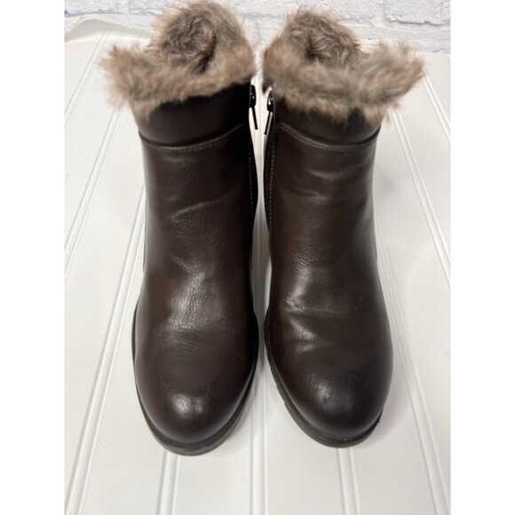 LONDON FOG Women's Dark Brown Fur Trim Side Zip Bootie 6M - Picture 5 of 7